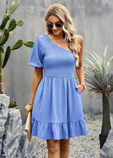 Solid Color Short Sleeve Dress