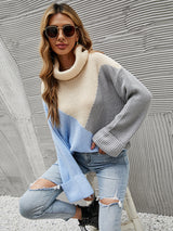 Color Lapel Long Sleeve Loose Sweater