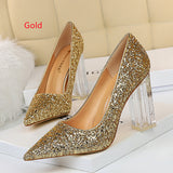 Transparent Crystal Thick Heel Sequins Shoes