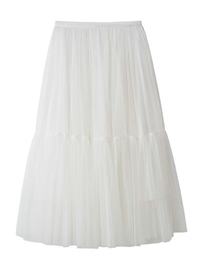 High Waist Stitching Pleated Gauze Skirt