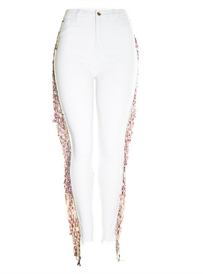 Flashes Beads Pants White Jeans