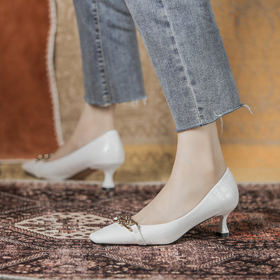 Retro-style Stone Square Toe Shallow High Heels