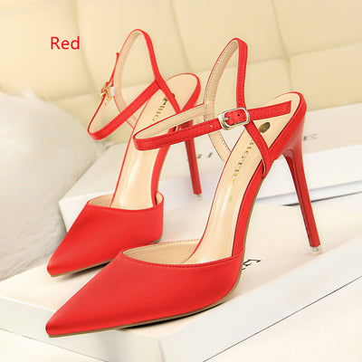 High-heeled Satin Shallow Pointed Sandals