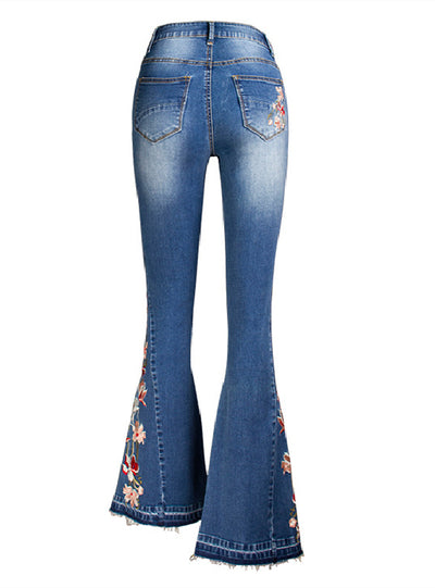 Heavy-duty Embroidered Denim Wide-leg Trousers