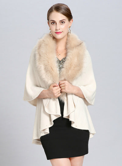 Knitted Sweater Cardigan Female Fox Fur Shawl Cape