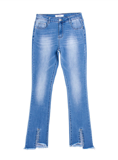 Torn Rivet Burr Split Micro-horn Jeans