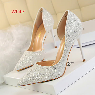 Shallow Pointed Side Hollow Sequined Shoes