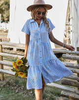 Plaid Shirt Collar Casual Dress