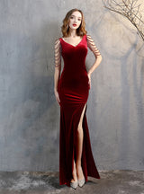 Mermaid Velvet V-neck Beading Prom Dress