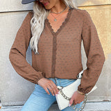 V-neck Long Sleeve Stitching Shirt