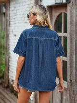 Slim Denim Short-sleeved Shirt Top