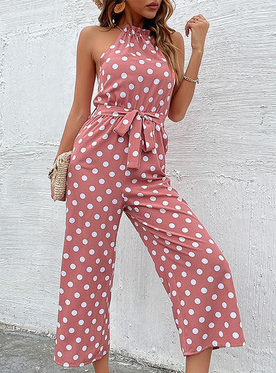 Loose-necked Wide-leg Polka-dot Jumpsuit