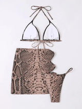 Snakeskin Three-piece Cross-tether Hip-wrapped Swimsuit