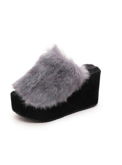 Fur Slippers Wedges Women Slippers Platform 