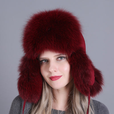 Curled Top Fox Fur Warm Ladies Hat Winter