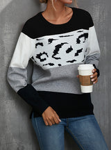 Leopard Print Color Matching Turtleneck Sweater