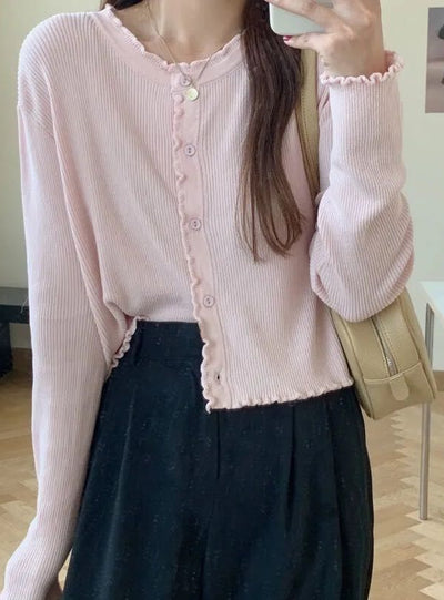 Women V-Neck Thin Cardigan Long Sleeve Button Slim Knitted Sweater