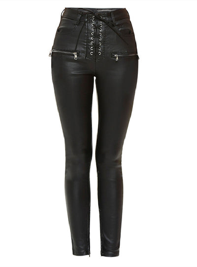 High Waist Slim PU Leather Zipper Pants