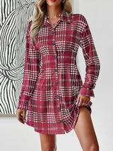 Long Sleeve Plaid Shirt Dress