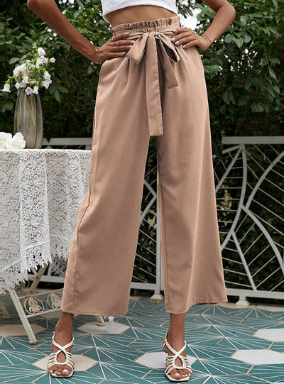 High Waist Lace-up Wide-leg Pants