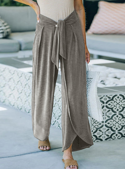 Loose Belt Tied Wide Leg Pants Trousers