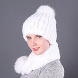 Rex Rabbit Fur Hat Scarf Winter Two-piece Set