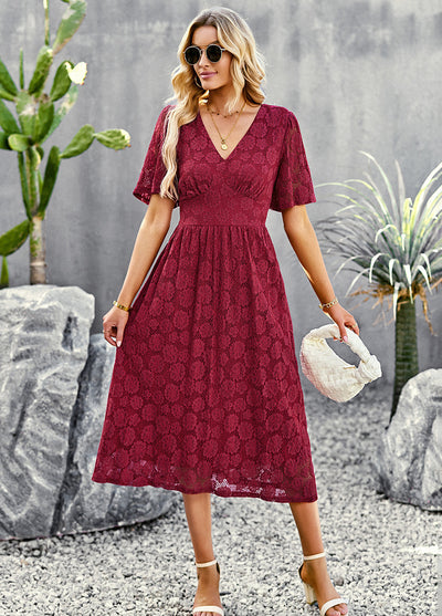 Silm Waist V-neck Lace Dress