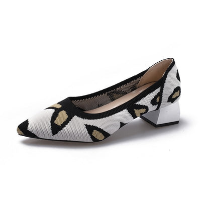 Woven Leopard Print Shallow Mouth Shoes