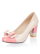 Pumps Shallow Color Block Thick High Heels Shoes