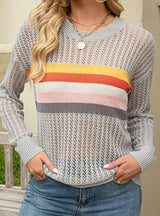 Color Matching Wavy Striped Pullover Sweater