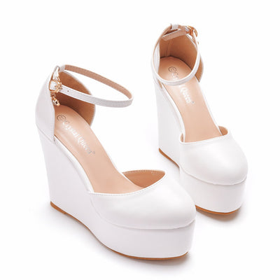 White Wedge Thick Platform Sandals