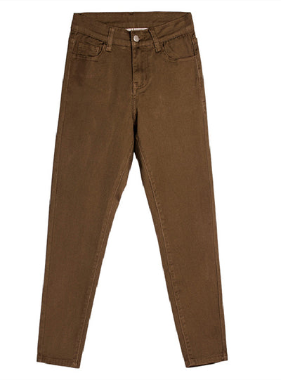 High-elastic Brown Casual Nine-minute Pants