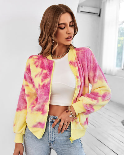 Tie-dyed Long-sleeved Plush Coat