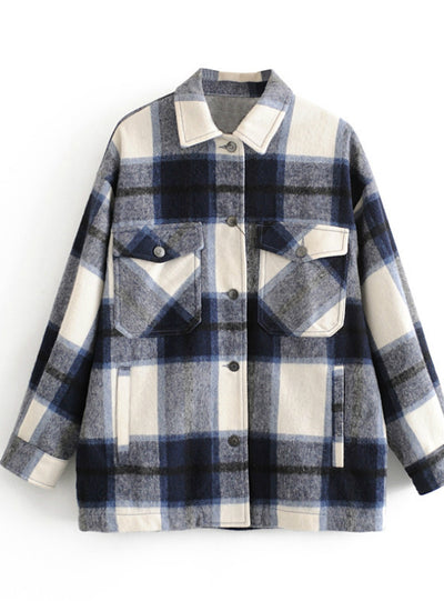 Winter Women Green Plaid Long Coat Jacket