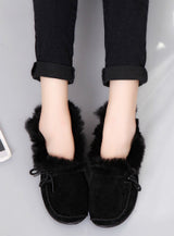 Flats Heel Shoes Warm Fur Winter Round Toe Female