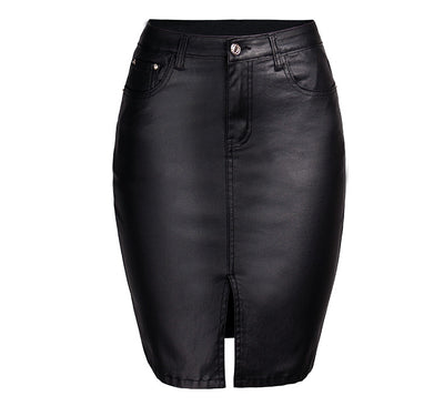 PU Black Split Hip Skirt