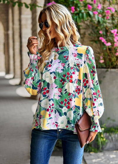 Women Floral Long Sleeve Top Shirt