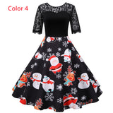 Christmas Lace Stitching Print Dress