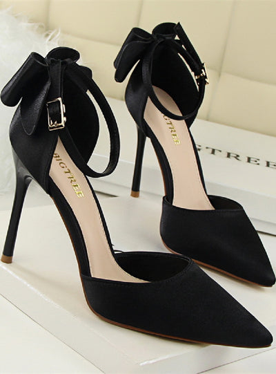 Shallow Pointed Satin Bow Sandals