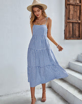 Women Straps Plaid Dress