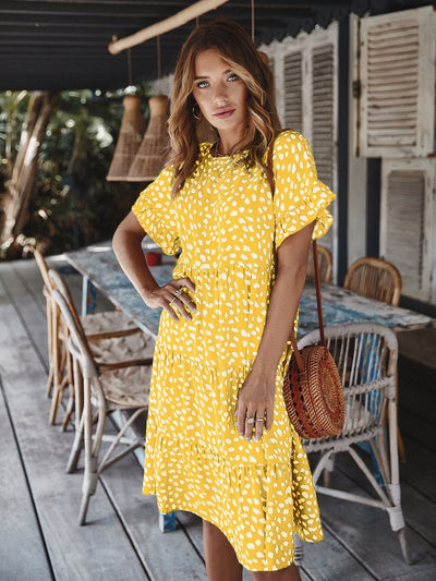 Lotus Leaf Sleeve Dot Light Ripe Dress