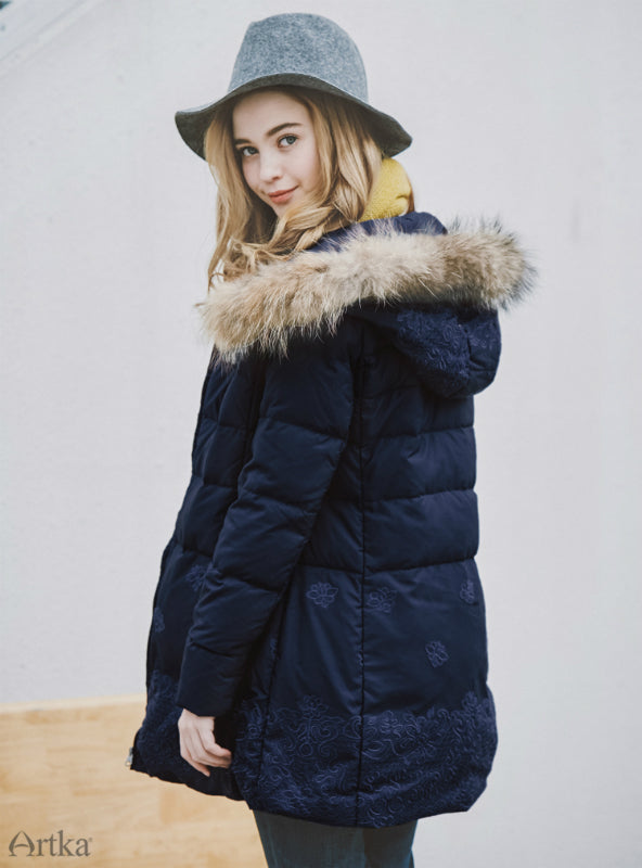 Winter Down Jacket Embroidery Fur Jacket Warm – Lilacoo