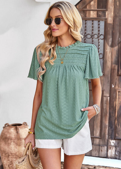 Summer Hollow Short-sleeved Round Neck Shirt