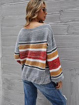 Striped Color Matching Collared Sweater