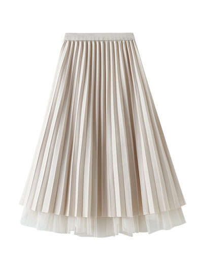 Pleated Corrugated Spliced Gauze Skirt