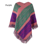 Colored Striped Knitted Cloak Fringed Shawl