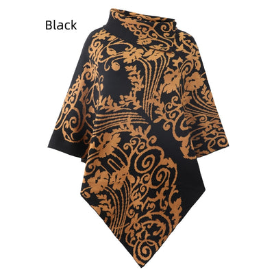 Side Lapel Print Cape Shawl Sweater Coat