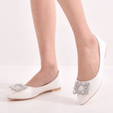 White Square Buckle Rhinestone Flat Shoes