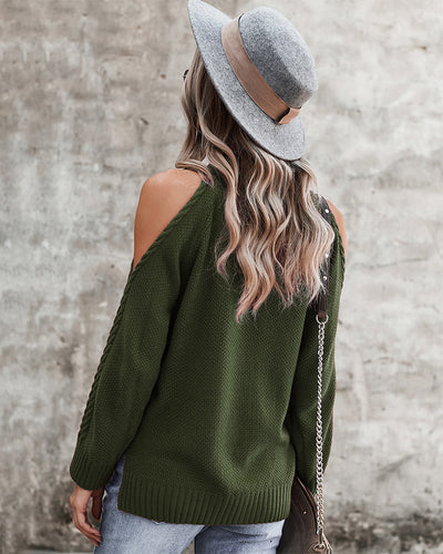 Solid Cold Shoulder Long Sleeve Sweater