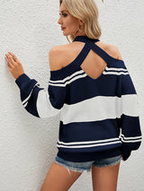 Striped Color Matching Halter Sweater